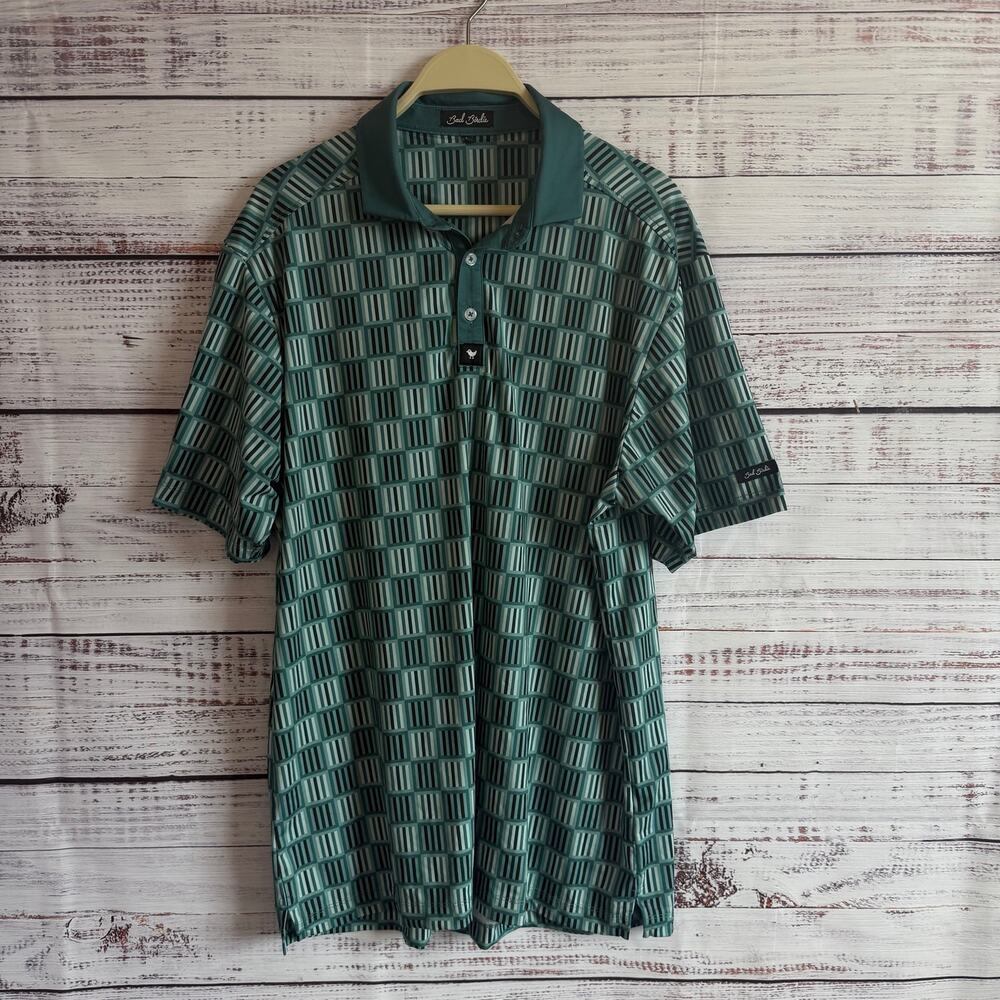 Bad Birdie "Green in Reg" Core Performance Polo Geometric Block Green Mens